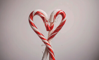 Poster - Red and white candy cane with a heart shape. The heart is made by the two ends of the cane