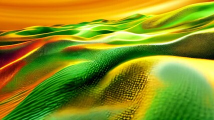 Poster - Vibrant abstract waves in green and orange with a dotted texture, creating a dynamic, energetic, and futuristic visual effect.