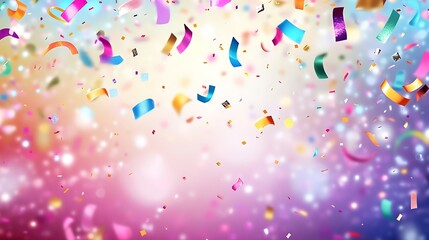 Poster - A vibrant celebration scene with colorful confetti floating in the air, creating a joyful and festive atmosphere with a blurred abstract background that enhances the party feel