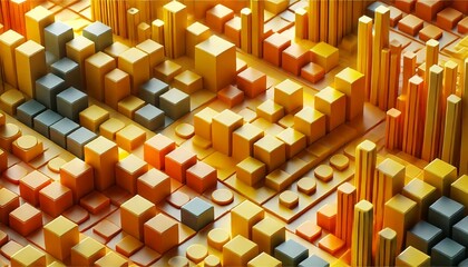 Yellow and Orange 3D Blocks - Business Abstract Background