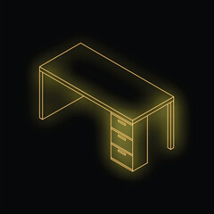 Poster - Neon office desk icon glowing on a black background