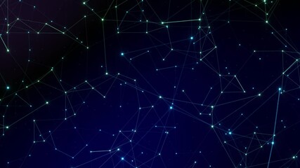 Poster - Blue shining abstract plexus web animation, futuristic technology dark smooth background, fast moving geometric shapes
