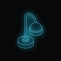 Poster - Neon icon of a desk lamp illuminating a workspace, symbolizing productivity and focus