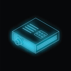Poster - Neon projector glowing on a black background, perfect for technology or entertainment concepts