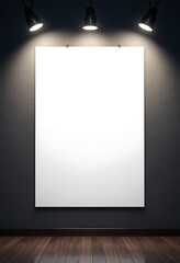 Canvas Print - Blank poster billboard hanging against the dark wall with spotlights above it