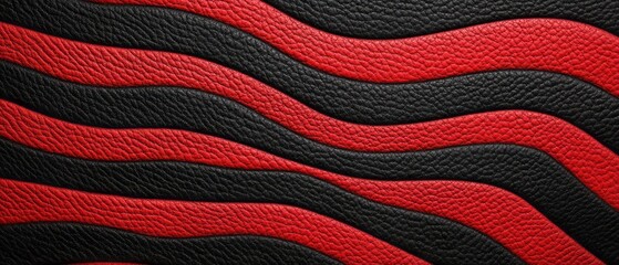 Poster - Close-up view of black and red leather with wavy textures in a contemporary design