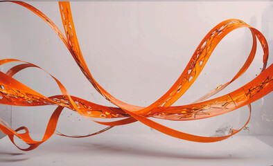 Poster - Long orange ribbon with a white background. The ribbon is curved and has a lot of detail