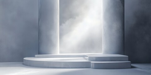 Wall Mural - serene minimalist interior with gray pillars and bright light shining through open space on a calm, 
