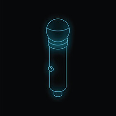 Poster - Neon microphone icon emitting a bright blue glow against a dark background