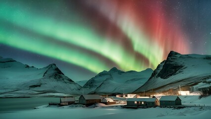 Wall Mural - Landscape with northern lights