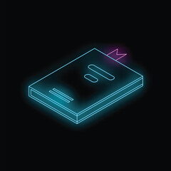 Poster - Glowing neon line book icon isolated on black background. Vector