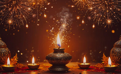 Poster - Table with four candles and a smokey background. The candles are lit and the smoke is coming from them