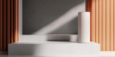Wall Mural - minimalist interior with accent wall and geometric display space highlighting soft light and clean l