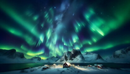 Wall Mural - Landscape with northern lights	
