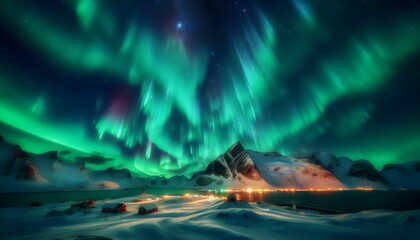 Wall Mural - Landscape with northern lights	
