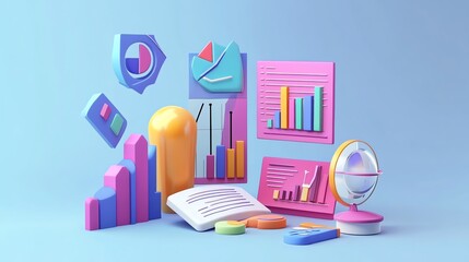 Poster - A computer screen with colorful business charts and graphs.