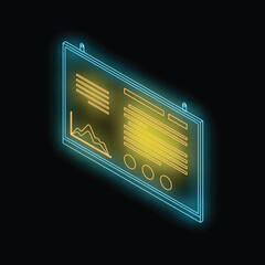 Poster - Neon sign showing a business presentation with charts and data analysis, perfect for topics like marketing and finance