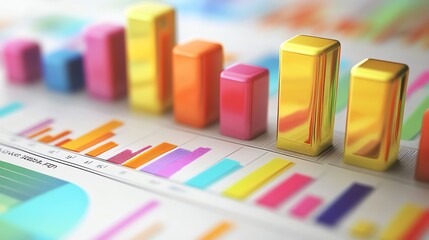 Poster - Colorful 3D bar charts on a financial report showing growth and success.