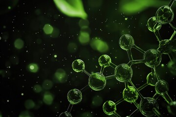 Poster - molecular structure in vibrant green with shimmering particles against a dark backdrop