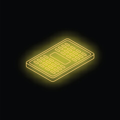 Poster - Yellow neon sign isometric icon of a calculator glowing on a black background