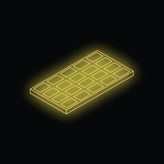 Poster - Glowing neon illustration of a chocolate bar is laying on a black background