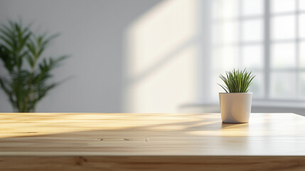 Fototapete - Table top background. Wooden table mock up background minimalistic copy space countertop