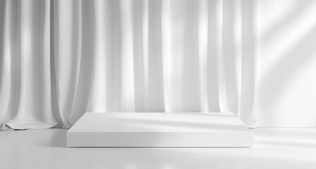 Leinwandbilder - White room with light and podium. White empty studio room with sunlight and shadows