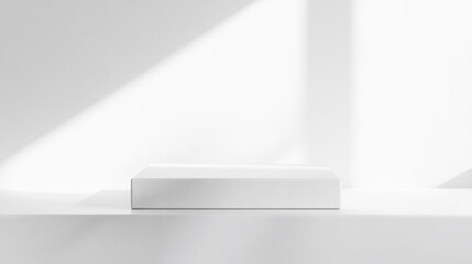 Poster - White room with light and table podium. White empty studio room with sunlight and shadows