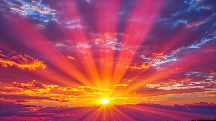 Poster - Vibrant sunset with colorful rays of light.