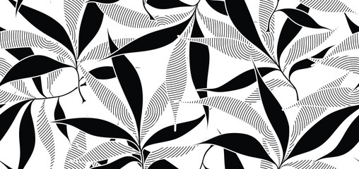 abstract floral palm leaves seamless pattern with art line style.