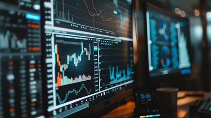 Poster - A close up of a computer screen showing financial data and charts.