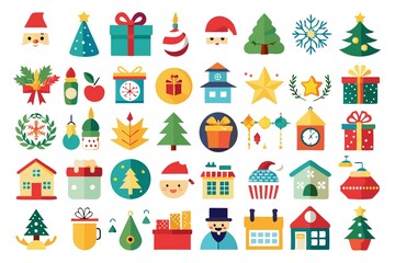  A collection of Christmas icons including a house, tree, and star