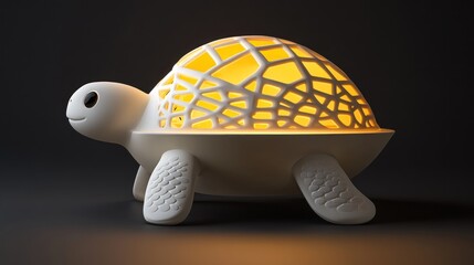 A turtle-shaped lamp with a decorative shell design, emitting a warm glow.