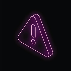 Poster - 3d illustration of a neon pink exclamation point warning sign glowing on a black background