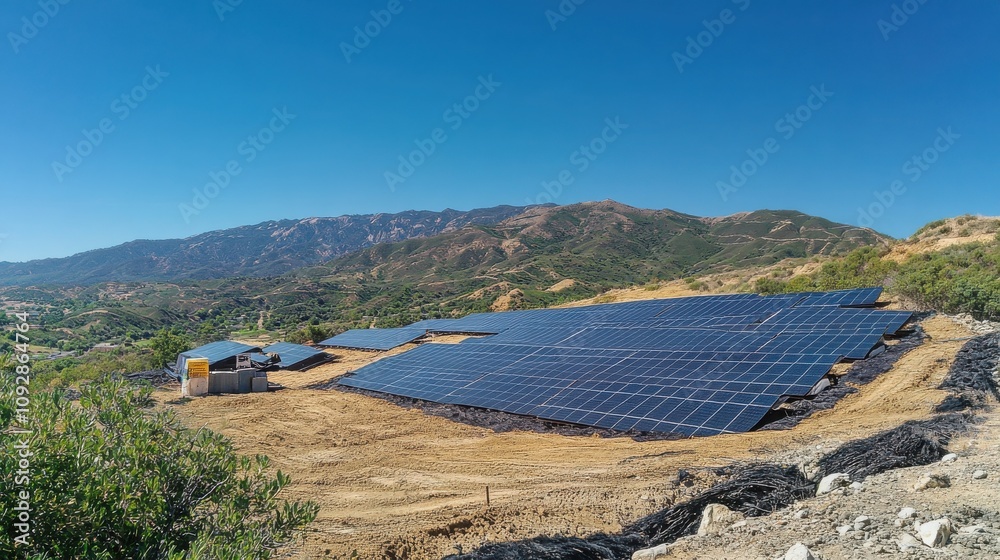 Harnessing renewable energy solar panel array on hillside clean energy ...