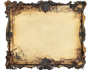 Wall Mural - Aged parchment with burnt edges and elegant floral details.