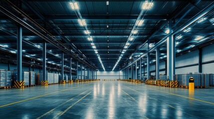 Aufkleber - A large warehouse with a lot of empty space and a lot of yellow and black signs