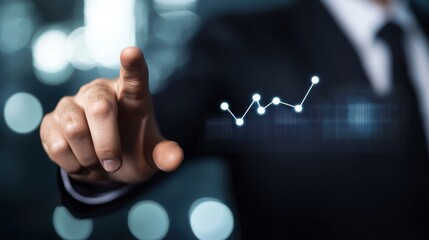 Poster - Futuristic Vision of Wealth Management with Holographic Interface Represented by Businessman Touching Data Graph