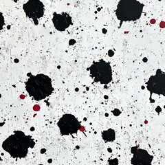 Poster - Abstract black and red splatters on white background.