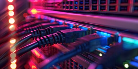 Poster - Colorful LED lights brighten network cables in the data center for efficient communication