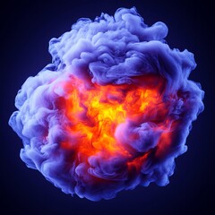 Poster - Abstract fiery explosion in blue smoke.