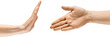 © master1305 - Hand extended in motion, refusing handshake isolated on transparent background. Rejection, refusal, personal boundaries. Concept of visual communication, signs, gestures