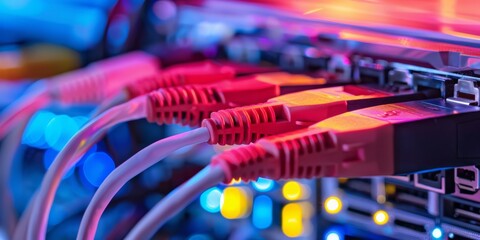 Poster - Colorful LED lights brighten network cables in the data center for efficient communication