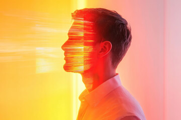 Poster - Profile of a man with a radiant light beam across his face, creating a sharp and dynamic silhouette effect.