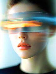 Poster - Close-up of a person's face with blurred light streaks across the eyes, creating an abstract impression.