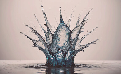 Poster - Large splash of water is in the middle of a white background. The splash is blue and has a circular shape
