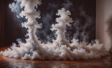 Poster - Two vents emitting white smoke into the air. The smoke is billowing out of the vents and filling the room with a hazy, ethereal atmosphere. The smoke is thick and dense, creating a sense of weight