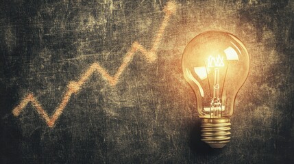 Poster - Bright Idea Symbolizing Business Growth with Light Bulb and Graph on Dark Textured Background for Creative Concepts in Innovation and Success