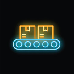 Poster - Neon conveyor belt moving boxes icon, concept of delivery service and logistics