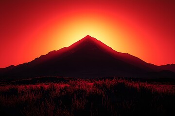 Wall Mural - Majestic mountain silhouette against a vibrant sunset sky